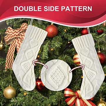 Elegant Ivory White Knit Christmas Stockings Pack of 2