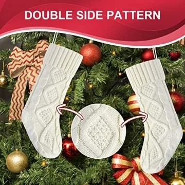 Elegant Ivory White Knit Christmas Stockings Pack of 2