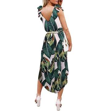 BELONGSCI Women Sleeveless Jumpsuit with Belt V-Neck Wide Leg Long (Multicolor, S)