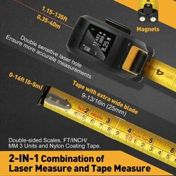 2-in-1 Laser & Tape Measure - 135Ft & 16Ft
