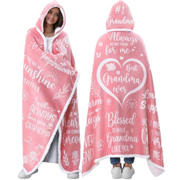 Best Grandma Christmas Gifts Pink Fleece Wearable Blanket Hoodie, Nana Christmas Gifts for Grandma f...