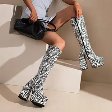 FOWT Chic Embossed Knee High Boots for Stylish Women