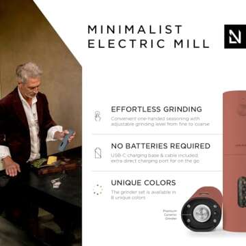 LARS NYSØM Electric Salt and Pepper Grinder Set I Automatic Salt and Pepper Mills with Adjustable C...