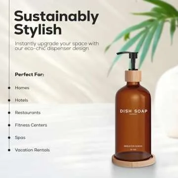 Amber Glass Dish Soap Dispenser for Kitchen Sink by Brighter Barns - Kitchen Soap Dispenser Set with...