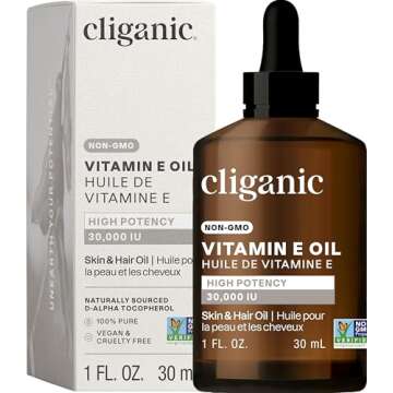 Cliganic 100% Pure Vitamin E Oil for Skin, Hair & Face - 30,000 IU, Non-GMO Verified | Natural D-Alpha Tocopherol (Packaging May Vary)