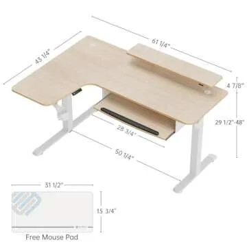 EUREKA ERGONOMIC Standing Desk Adjustable Height 61" Electric Sit Stand Computer Desk L Shaped with Keyboard Tray,Monitor Stand &LED, Dual Motor Memory Presets Sit to Desk Adjustable Desk, Left/Maple