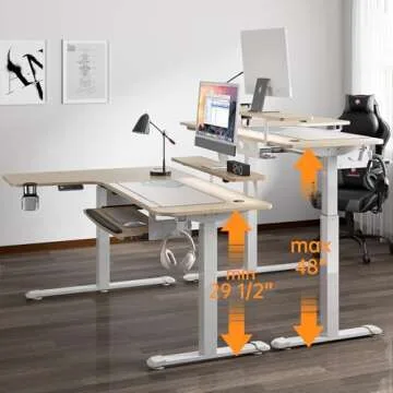 EUREKA ERGONOMIC Standing Desk Adjustable Height 61" Electric Sit Stand Computer Desk L Shaped with Keyboard Tray,Monitor Stand &LED, Dual Motor Memory Presets Sit to Desk Adjustable Desk, Left/Maple