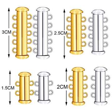 8 Pieces Slide Clasp Lock Necklace Connector Multi Strands Slide Tube Clasps with Storage Box for Layered Bracelet Necklace Jewelry Crafts (4 Sizes, Gold, Silver)