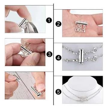 8 Pieces Slide Clasp Lock Necklace Connector Multi Strands Slide Tube Clasps with Storage Box for Layered Bracelet Necklace Jewelry Crafts (4 Sizes, Gold, Silver)