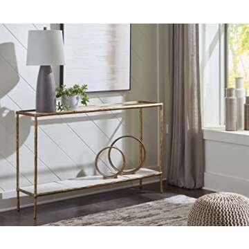 Signature Design by Ashley Ryandale Modern Console Sofa Table, Antique Brass Finish
