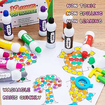 Nicecho Dot Markers Kit, 12 Colors Washable Fun Art Marker for Toddlers, Bingo Daubers for Preschool Children, Dab Paint Marker Set Coloring Supplies Including Activity Book