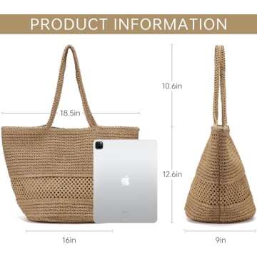 Kiss Sea Large Beach Straw Purse For Women: Brown Straw Bags Crossbody Shoulder Handbags - Raffia Wo...