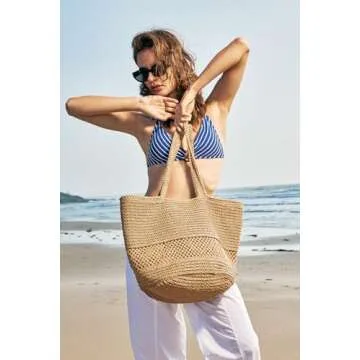 Kiss Sea Large Beach Straw Purse For Women: Brown Straw Bags Crossbody Shoulder Handbags - Raffia Woven Tote For Summer Vacation