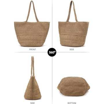 Kiss Sea Large Beach Straw Purse For Women: Brown Straw Bags Crossbody Shoulder Handbags - Raffia Woven Tote For Summer Vacation
