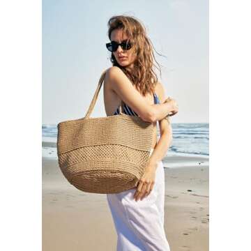 Kiss Sea Large Beach Straw Purse For Women: Brown Straw Bags Crossbody Shoulder Handbags - Raffia Woven Tote For Summer Vacation