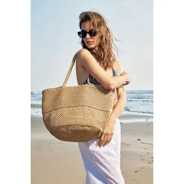Kiss Sea Large Beach Straw Purse For Women: Brown Straw Bags Crossbody Shoulder Handbags - Raffia Woven Tote For Summer Vacation