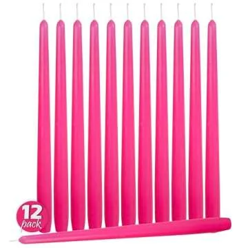 Hyoola 12 Pack Tall Taper Candles - 12 Inch Hot Pink Fuschia Dripless, Unscented Dinner Candle - Par...