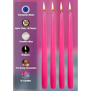 Hyoola 12 Inch Hot Pink Taper Candles - 12 Pack Dripless Design