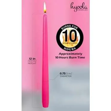 Hyoola 12 Inch Hot Pink Taper Candles - 12 Pack Dripless Design