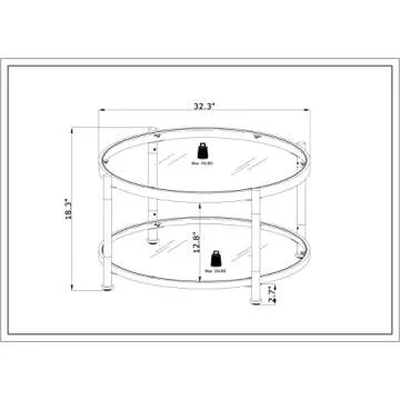 CIATRE Contemporary Acrylic Coffee Table - 32.3" Round Tempered Glass Top with Chrome Metal Edge and...