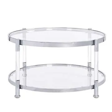 CIATRE Contemporary Acrylic Coffee Table - 32.3" Round Tempered Glass Top with Chrome Metal Edge and Silver Legs for Living Room (Acrylic + Glass)