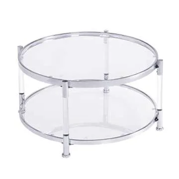 CIATRE Contemporary Acrylic Coffee Table - 32.3" Round Tempered Glass Top with Chrome Metal Edge and Silver Legs for Living Room (Acrylic + Glass)