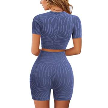 IWEMEK Seamless Workout Sets for Women 2 Piece Zebra Print Gym Yoga Short Sleeve Crop Top and High W...