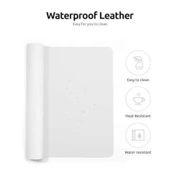 YSAGi Leather Desk Protector, Office Mat, Large Mouse Mat, Non-Slip PU Leather Blotter, Laptop Desk Pad, Waterproof Writing Pad for Office and Home (White, 35.4" x 17")