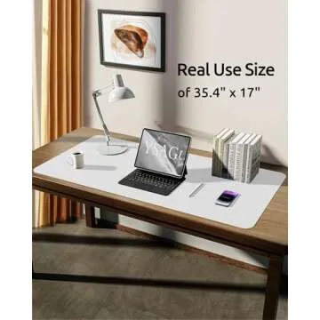 YSAGi Leather Desk Protector, Office Mat, Large Mouse Mat, Non-Slip PU Leather Blotter, Laptop Desk Pad, Waterproof Writing Pad for Office and Home (White, 35.4" x 17")