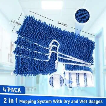 4 Pack Microfiber Flip Mop Refills,Compatible with O-Cedar Dual Action Mop,Replacement Mop Heads for Dry/Wet Use,Machine Washable.