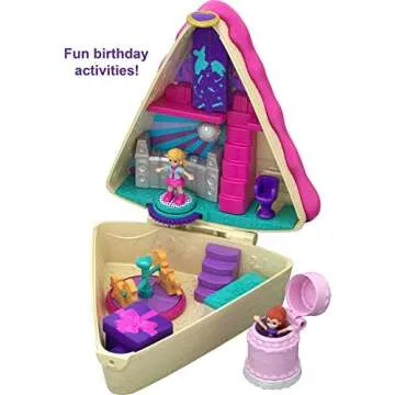 Polly Pocket Playset, Travel Toy with 2 Micro Dolls & 3 Accessories, Pocket World Birthday Cake Bash Compact