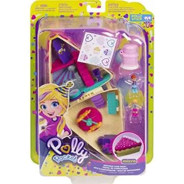 Polly Pocket Playset, Travel Toy with 2 Micro Dolls & 3 Accessories, Pocket World Birthday Cake Bash Compact