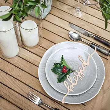 Thanksgiving Christmas Place Cards Thankful, Grateful, Blessed, Merry, Joyful Wooden Sign, Fall Dining Table Plate Ornament Farmhouse Home Table Setting Decor 6 Pack(Grateful,Joyful,Blessed)