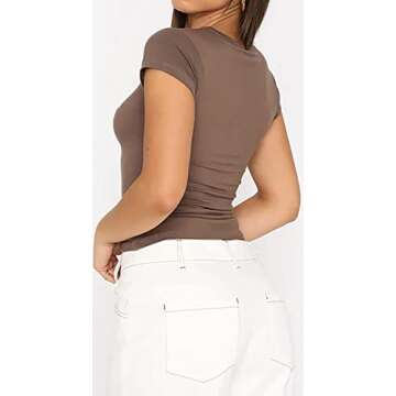Slimming Skim Dupes Cropped T Shirt Sexy Short Sleeve Shirt Tight Baby Tee Basic Crop Tees Going Out Tops for Women Y2k Clothing Brown