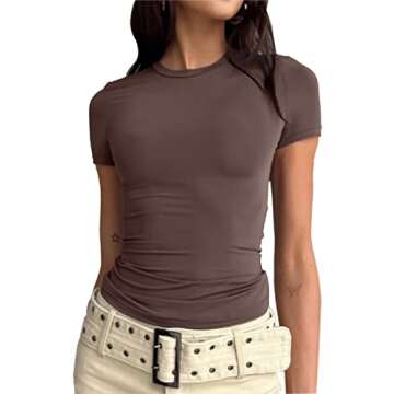 Slimming Skim Dupes Cropped T Shirt Sexy Short Sleeve Shirt Tight Baby Tee Basic Crop Tees Going Out Tops for Women Y2k Clothing Brown
