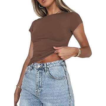 Slimming Skim Dupes Cropped T Shirt Sexy Short Sleeve Shirt Tight Baby Tee Basic Crop Tees Going Out Tops for Women Y2k Clothing Brown