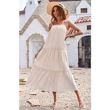 BTFBM Women 2024 Summer Maxi Dresses Sleeveless Spaghetti Strap Casual Sundress Tiered Ruffle Boho C...