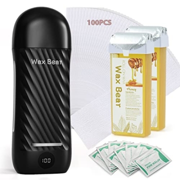 Wax Bear Roll-on Kit for Hair Removal - Warmer with 2 Honey Cartridges for Coarse Hair, Professional...