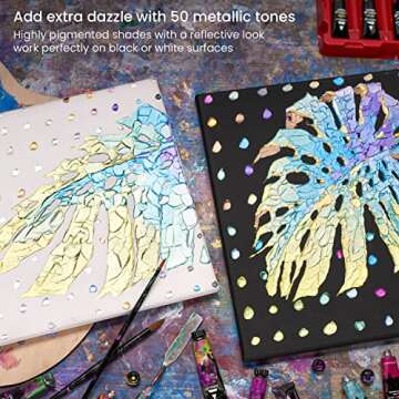 Arteza Metallic Acrylic Paint Set with 50 Colors and Glossy Finish