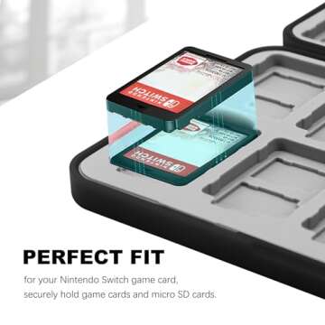 FYY Nintendo Switch Game Case - Black Nintendo Switch Game Holder for Nintendo Switch Cartridge Case with 24 Game Card Slots & 48 Micro SD Card Slots, Switch Card Case- Hard Shell, Silicone Lining