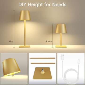 Yogaret 2 Pack Gold Rechargeable Table Lamps,Cordless Lamp with 6000mAh Battery Operated,Wireless Lamp for Restaurant Home Dinner Dining Kitchen Outdoor Patio,Waterproof & Portable
