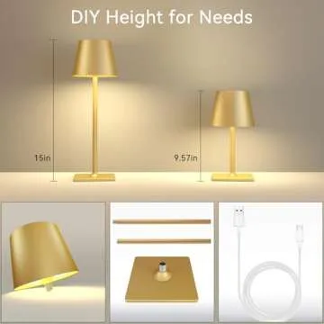 Yogaret 2 Pack Gold Rechargeable Table Lamps,Cordless Lamp with 6000mAh Battery Operated,Wireless Lamp for Restaurant Home Dinner Dining Kitchen Outdoor Patio,Waterproof & Portable