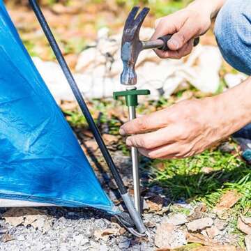 Eurmax USA Galvanized Non-Rust Camping Family Tent Pop Up Tent Stakes Canopy Anchors Heavy Duty 10pc-Pack, with 4x10ft Ropes & 1 Green Stopper