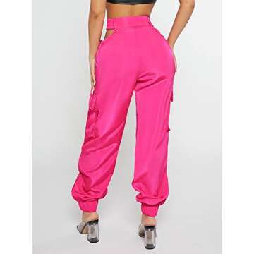 Verdusa Women's Cut Out High Waist Joggers in Hot Pink
