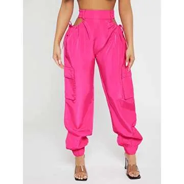Verdusa Women's Cut Out High Waist Joggers in Hot Pink