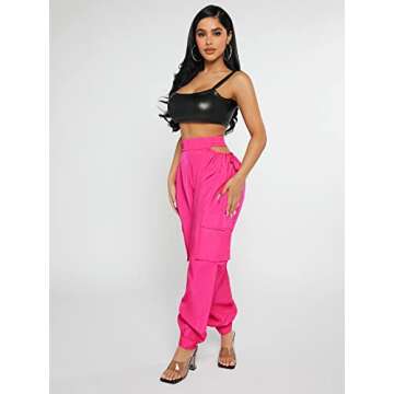 Verdusa Women's Cut Out High Waist Joggers in Hot Pink