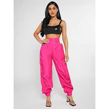 Verdusa Women's Cut Out High Waist Joggers in Hot Pink