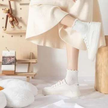 DarkCom Women's Ruffled Ankle Socks - Super Soft, Breathable, Frilly Socks for Mary Jane Shoes - 6 Pairs White