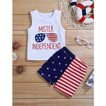 Ruptop Baby 4th of July Outfit Boy Summer Outfits Memorial Day Shirt Sleeveless T-Shirt Top with Ame...