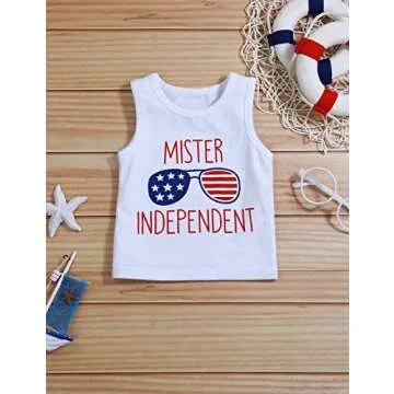 Ruptop Baby 4th of July Outfit Boy Summer Outfits Memorial Day Shirt Sleeveless T-Shirt Top with American Flag Short Pants Independence Day Set (6-12M/80)